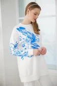 GÜMÜŞ VARAK BASKILI İNDİGO KADIN  SWEATSHIRT MB21.268-2Y4 - 4