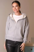 FERMUARLI KAPÜŞONLU GRİ KADIN SWEATSHİRT 0852-2K4 - 3