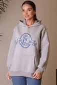 CEPLİ KAPÜŞONLU GRİ KADIN SWEATSHİRT 3040-2K4 - 1