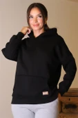 KAPÜŞONLU UZUN KOLLU SİYAH KADIN SWEATSHİRT 3046-2K4 - 4