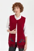 SIFIR YAKA ETEĞİ İŞLEMELİ VİŞNE KADIN YELEK 24010-SY-2K5 - 2