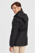 KAPÜŞONLU BELİ BAĞCIKLI SİYAH KADIN MONT  23401-2K5 - 3