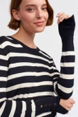 Bisiklet Yaka Çizgili Siyah Kadın Kazak 10433-2K5 thumbnail 2