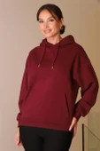 KANGURU CEPLİ KAPÜŞONLU BORDO KADIN SWEATSHİRT W0010224-2K5 - 1