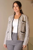 GRİ CEPLERİ DÜĞMELİ KADIN TRİKO HIRKA 021-2K5 - 2