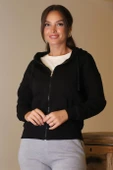 FERMUARLI KAPÜŞONLU SİYAH KADIN SWEATSHİRT 0852-2K5 - 4