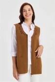 V YAKA İŞLEMELİ TABA KADIN YELEK   23001-VY-2K5 - 3