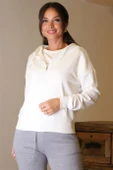 FERMUARLI KAPÜŞONLU EKRU  KADIN SWEATSHİRT  0852-2K5 - 4
