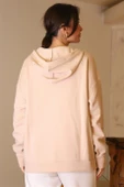 KAPÜŞONLU YAKASI FERMUARLI PUDRA KADIN SWEATSHİRT 2052-2K5 - 4