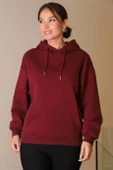 KANGURU CEPLİ KAPÜŞONLU BORDO KADIN SWEATSHİRT W0010224-2K5 - 3