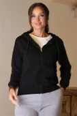 FERMUARLI KAPÜŞONLU SİYAH KADIN SWEATSHİRT 0852-2K5 - 1
