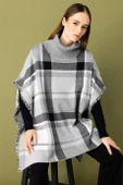 Balıkçı Yaka Ekose Desenli Gri Panço 43360-2K5 - 4