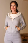 FERMUARLI KAPÜŞONLU GRİ KADIN SWEATSHİRT 0852-2K5 - 5