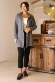FERMUARLI KAPÜŞONLU GRİ KADIN HIRKA  6176-2K5 - 3