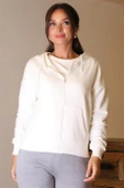 FERMUARLI KAPÜŞONLU EKRU  KADIN SWEATSHİRT  0852-2K5 - 1