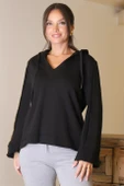 UZUN KOLLU KAPÜŞONLU SİYAH KADIN SWEATSHİRT  8099-2K4 - 4