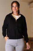 FERMUARLI KAPÜŞONLU SİYAH KADIN SWEATSHİRT 0852-2K5 - 3