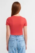 Bisiklet Yaka Kısa Kol Crop Kırmızı Kazak 10357-2Y4 thumbnail 4