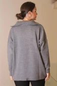 YAKASI FERMUARLI UZUN KOLLU GRİ KADIN KAZAK 5219-2K5 thumbnail 6