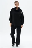 Triko Garnili Kapitoneli Siyah Kadın Sweatshirt  31007-2K5 - 2
