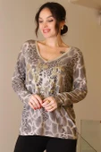 V YAKA TAŞLI BEJ KADIN BLUZ 5822-2K5 thumbnail 3
