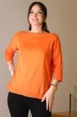 GENİŞ YAKA UZUN KOLLU ORANJ KADIN TRİKO KAZAK 5427-2K5 thumbnail 2