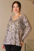 V YAKA TAŞLI BEJ KADIN BLUZ 5822-2K5 thumbnail 4
