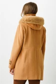 Kapüşonlu Kaşe Camel Kadın Kaban 6321-2K4 - 5