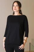 GENİŞ YAKA UZUN KOLLU SİYAH KADIN TRİKO KAZAK 5427-2K5 - 1