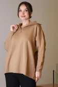 GENİŞ YAKA FERMUARLI CAMEL TRİKO KADIN KAZAK 6078-2K5 thumbnail 3