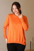 BİSİKLET YAKA KOLLARI DÜĞMELİ ORANJ KADIN KAZAK 5575-2K5 thumbnail 3