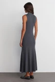 Dik Yaka Fitilli Kolsuz Füme Kadın Triko Elbise 90234-2K5 thumbnail 5