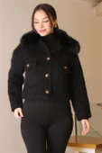 KÜRK YAKA SİYAH UZUN KOLLU KADIN CEKET  5632-2K5 thumbnail 3