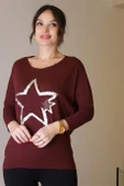 SIFIR YAKA YILDIZ BASKILI BORDO KADIN BLUZ  503-2K5 thumbnail 3