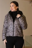KAPÜŞONLU LEOPAR DESENLİ BEJ KADIN KABAN  180-2K5 - 2
