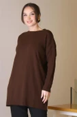 SIFIR YAKA UZUN KOLLU KAHVE KADIN TUNİK 6152-2K5 - 1