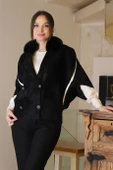 KÜRK YAKA UZUN KOLLU SİYAH KADIN CEKET 2028-2K5 thumbnail 2