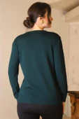 V YAKA UZUN KOLLU ZÜMRÜT  KADIN TRİKO KAZAK 5633-2K5 thumbnail 5