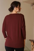 SIFIR YAKA YILDIZ BASKILI BORDO KADIN BLUZ  503-2K5 thumbnail 5