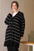 SİYAH ÇİZGİLİ UZUN KADIN TRİKO HIRKA 6165-2K5 thumbnail 4
