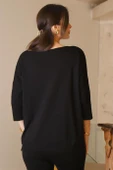 GENİŞ YAKA UZUN KOLLU SİYAH KADIN TRİKO KAZAK 5427-2K5 - 5