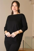GENİŞ YAKA UZUN KOLLU SİYAH KADIN TRİKO KAZAK 5427-2K5 - 3