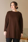 SIFIR YAKA UZUN KOLLU KAHVE KADIN TUNİK 6152-2K5 - 2