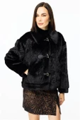 Kancalı Peluş Siyah Kadın Mont 7045-2K5 - 5