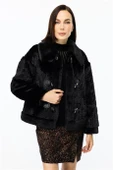 Kancalı Peluş Siyah Kadın Mont 7045-2K5 - 4