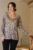 V YAKA TAŞLI BEJ KADIN BLUZ 5822-2K5 thumbnail 1