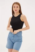 KOLSUZ SIFIR YAKA SİYAH  KADIN CROP 0479-2Y5 - 1