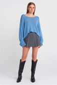 SIFIR YAKA UZUN KOLLU MAVİ KADIN T-SHİRT  10706-2Y5 thumbnail 2