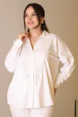 EKRU UZUN KOLLU ZİNCİR İŞLEMELİ KADIN GÖMLEK 4703-2Y5 - 3