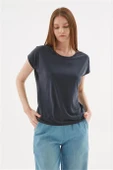 BİSİKLET YAKA KISA KOLLU SİYAH KADIN BLUZ 0374-2Y5 - 1